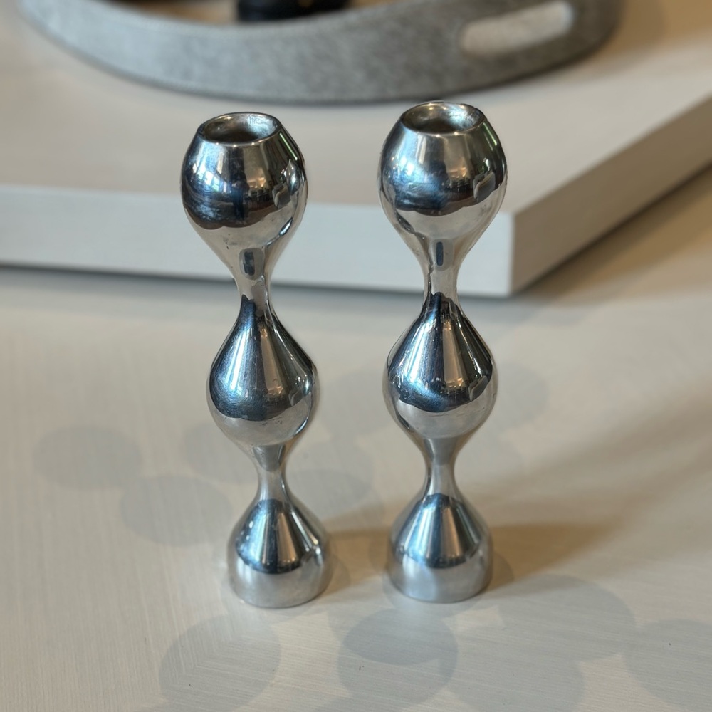 Nambe Sculptural Taper Candleholders – Set of 2 - Picture 3 of 10